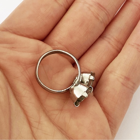 Vintage Sarah Coventry rainbow iris glass moi et toi rhinestone silver ring 5.5 - Picture 4 of 8